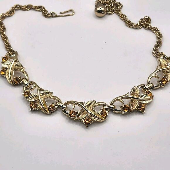 Vintage Orange Rhinestone Necklace Fall Autumn 14" - Picture 1 of 11